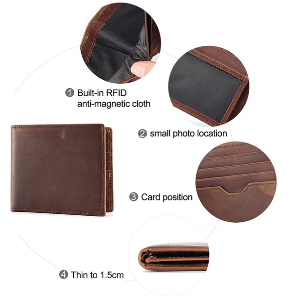 Vintage Durability: RFID-Protected Men's Cowhide Leather Wallet for Everyday Carry
