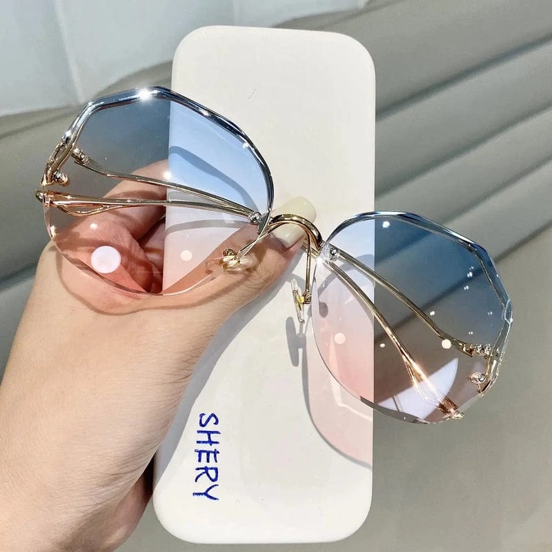 Designer Polygon Rimless Sun Glasses: Luxury Trendy Shades for Women