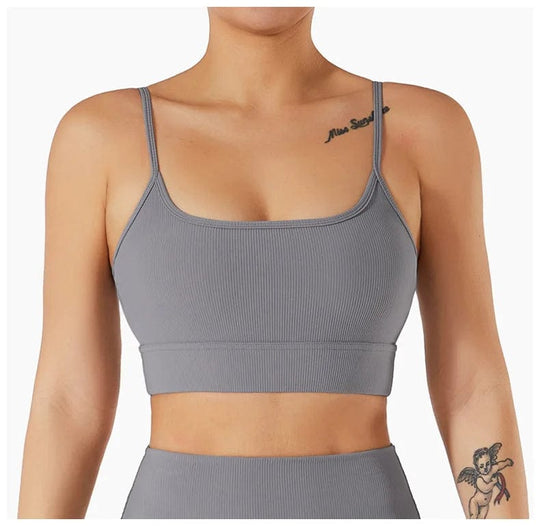 Experience Ultimate Support and Style with our Sports Ribbed Push Up Yoga Bra for Women