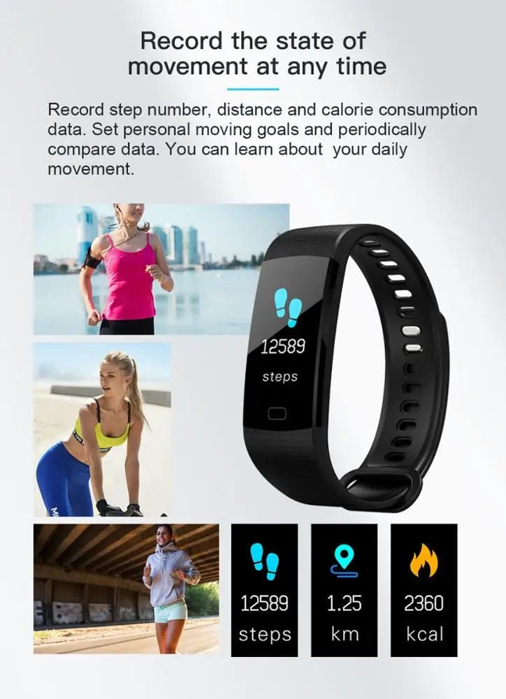 Waterproof Fitness Smart Band with Heart Rate and Blood Pressure Monitoring