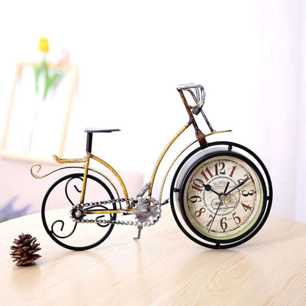 Quirky Vintage Iron Bicycle Table Clock: Bursting with Vibrant Colors