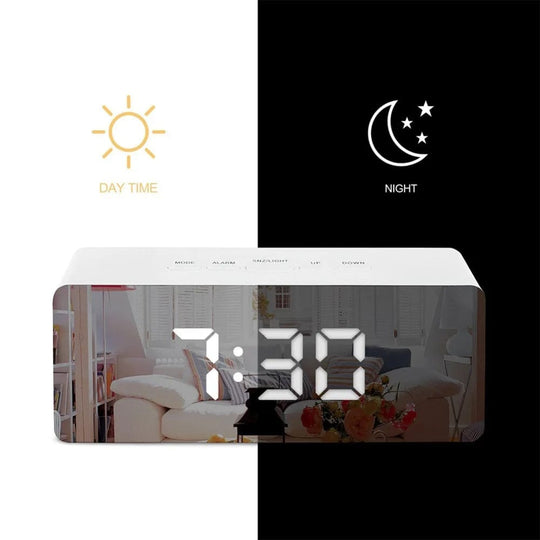 Ganxin Mirror Electronic Digital Alarm Clock: Wall Mounted with Thermometer, LED Night Light, and Travel Function