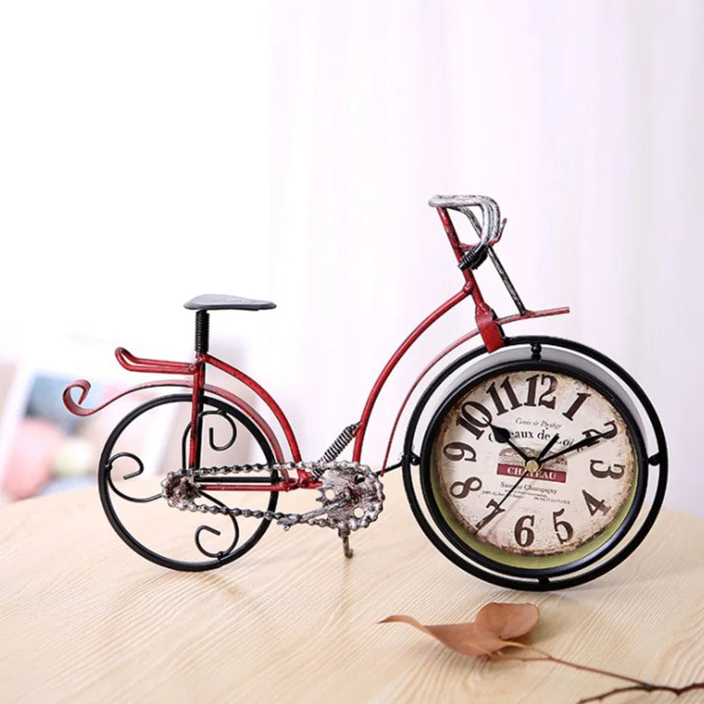 Quirky Vintage Iron Bicycle Table Clock: Bursting with Vibrant Colors