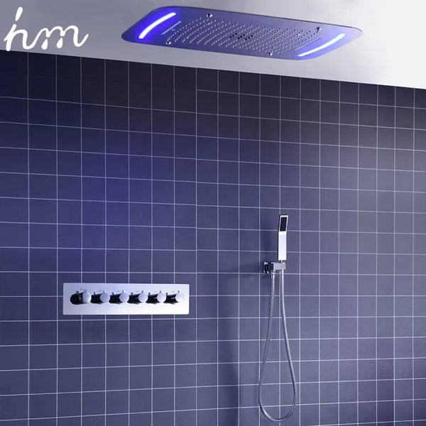 Spa-Inspired Elegance: Thermostatic Faucet Shower Set with LED Large Top Spray and Waterfall Modes