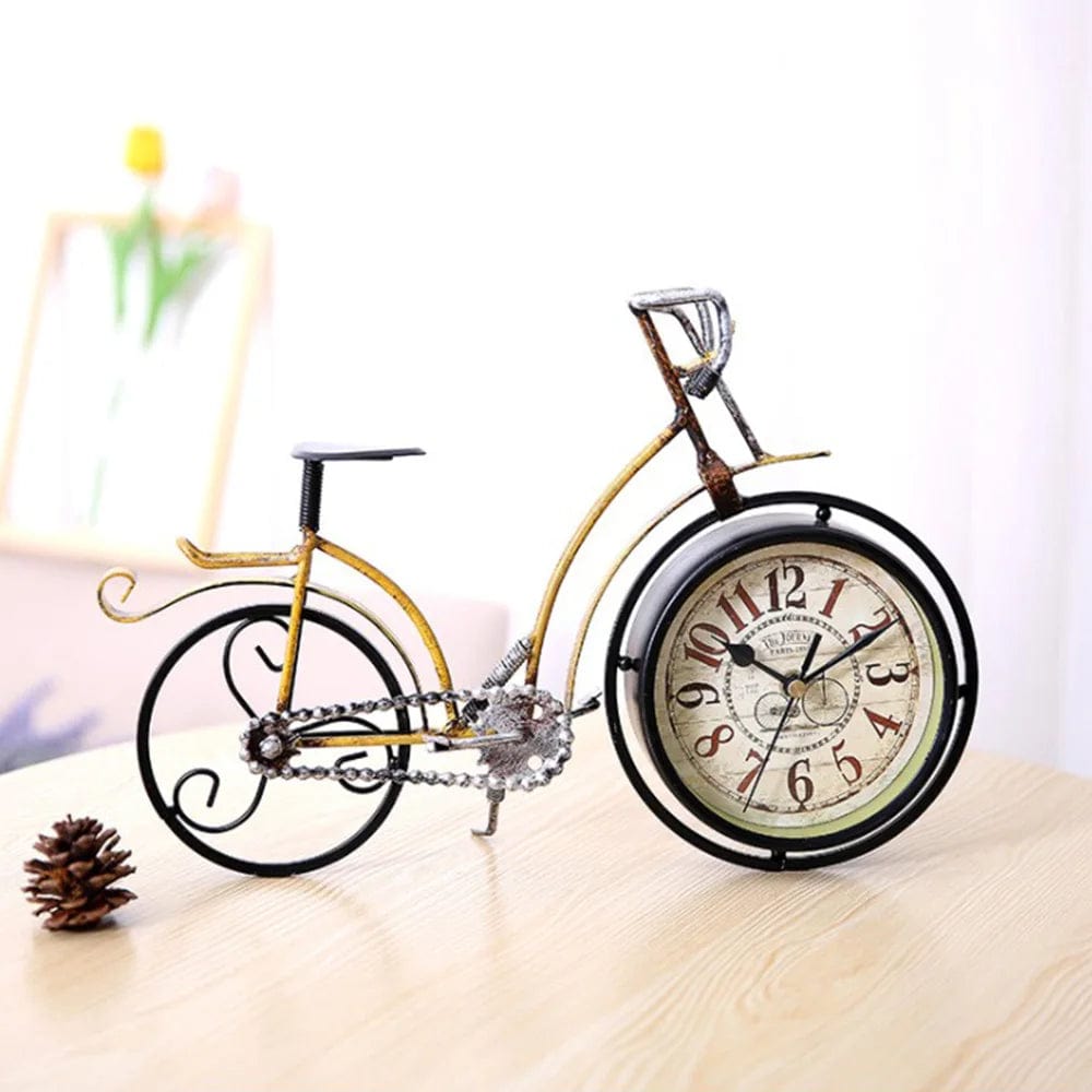 Quirky Vintage Iron Bicycle Table Clock: Bursting with Vibrant Colors