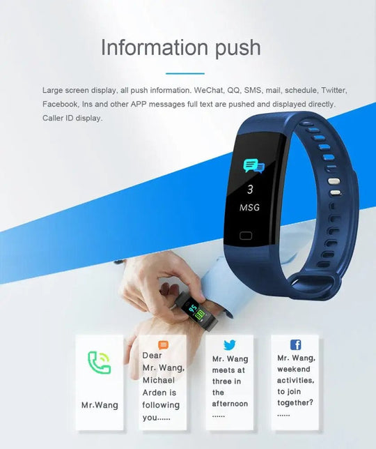 Waterproof Fitness Smart Band with Heart Rate and Blood Pressure Monitoring