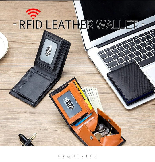 Contemporary Class: Carbon Fiber Leather Card Wallet - Bifold RFID Credit Card Holder
