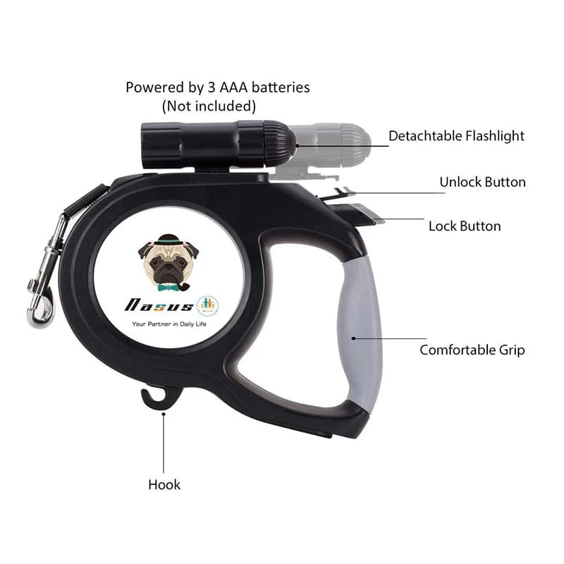 Retractable Dog Leash for Dogs up to 100lbs with Detachable Light