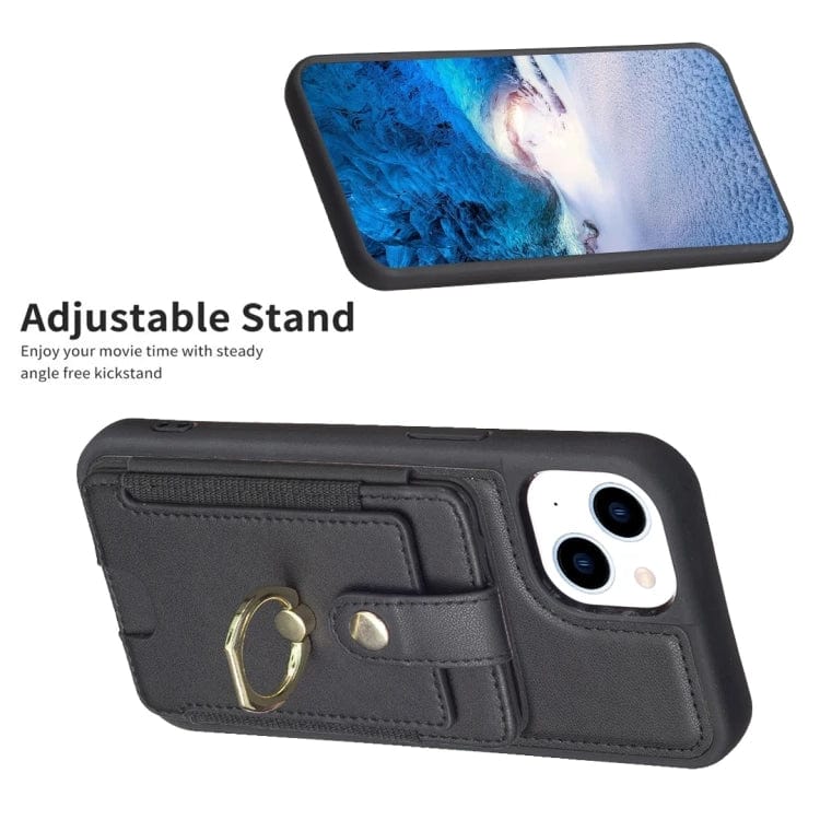 BF27 Metal Ring Card Bag Holder Phone Case For iPhone X/XR/SE/7/8/11/12/13/14/Pro Max/Plus Smart Phone Case