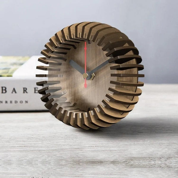 Compact Craftsmanship: Wooden Puzzle Clock - A Small Round Delight for Your Table