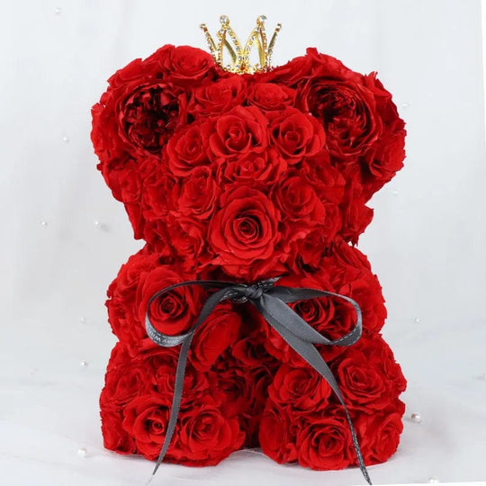 Regal Romance: Luxurious Gorgeous Romantic Preserved Rose Bear with Crown