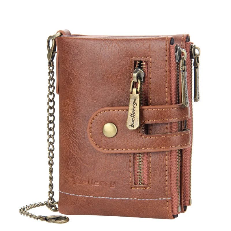 Vintage Charm: Short Minimalist Wallet with Chain - Small Mini Leather Wallet for Men