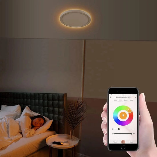 Smart and Stylish: 12-inch RGB Dimmable Bedroom Light - WiFi Smart Music Ceiling Lamp for Modern Living