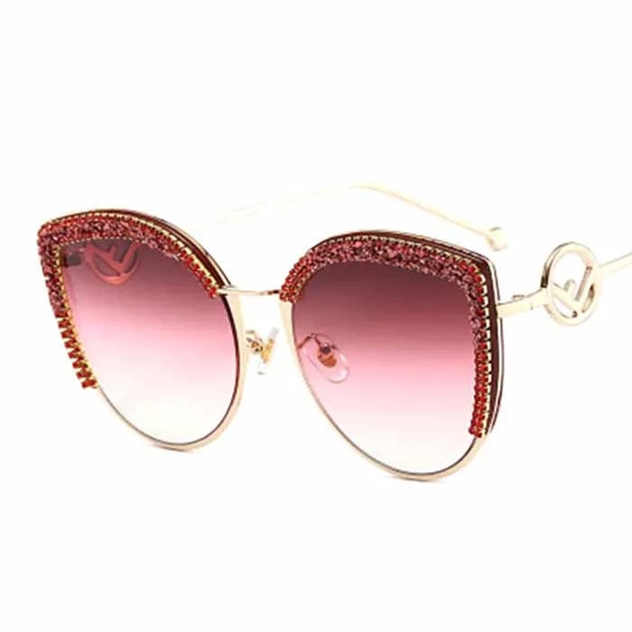 Fashion Luxury Ladies Cat Eye Diamond Shades Glasses Trendy Cateye Shiny Rhinestone Crystal Women Sunglasses 2021