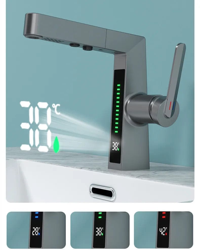 Upgrade Your Space: Single Handle Pull Out Faucet with Digital Display for Style and Convenience