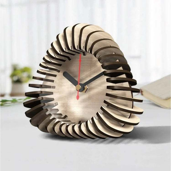 Compact Elegance: Trending Small Triangle Wooden Puzzle Table Clock for Stylish Homes