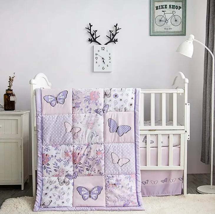 Unicorn Mermaid Pink Baby Quilt and Three-Piece Crib Bedding Set