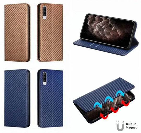 Carbon Fiber Magnetic Flip Leather Case for Huawei P30 Pro and P40 Lite E 9A 20 10i Wallet Cover