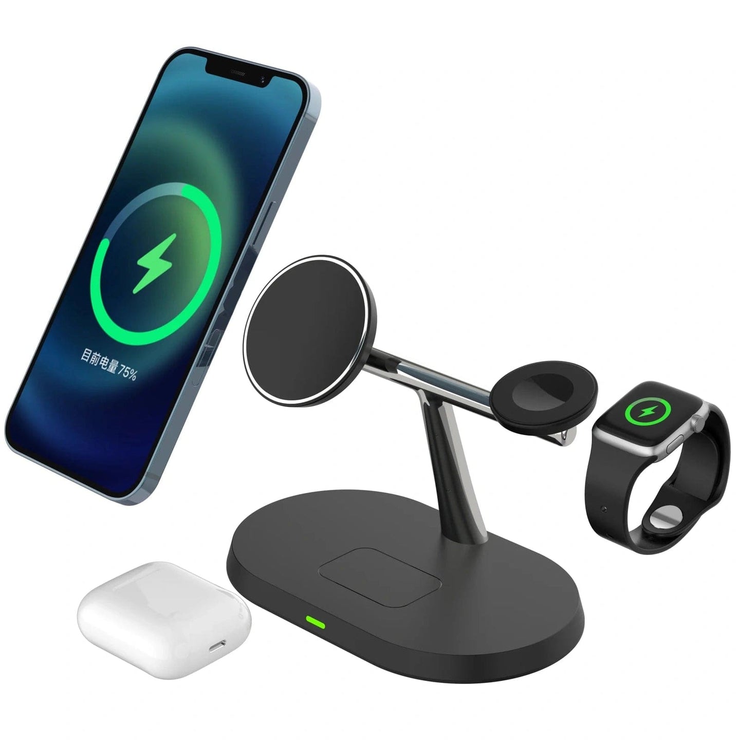 Powerful Convenience: 15W 3-in-1 Magnetic Wireless Charger Stand for iPhone 12, 13 Pro Max, Apple Watch, and AirPods Pro