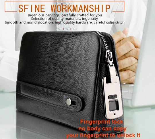 Smart Lock Usb Charge with Zip Unlock by Fingerprint Handbag Male Business Bags Made by GENUINE Leather Fashion Men Black