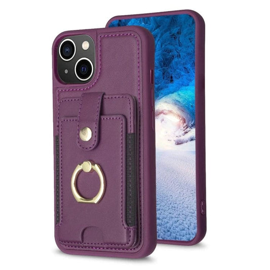 BF27 Metal Ring Card Bag Holder Phone Case For iPhone X/XR/SE/7/8/11/12/13/14/Pro Max/Plus Smart Phone Case