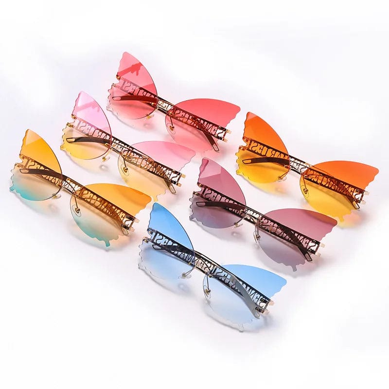 Designer Rimless Sunglasses: Luxury Brand, Gradient Butterfly Style for Women