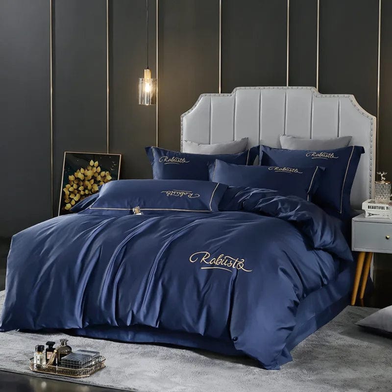 Luxurious 80S Long-Staple Cotton Bedding Set with Embroidered Court Elegance