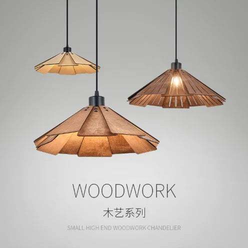 Japanese Style Nordic Wooden Pendant Light Fixture Simple LED Ceiling Hanging Lamp for Restaurant Cafe Bar Dining Table Bedroom