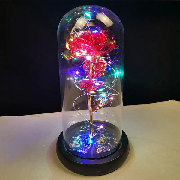 Radiant Romance: Colorful LED Light Strings with Gold-Plated Galaxy Rose - A Valentine's Gift