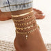 Stylish 6-Piece Set: Hollow Heart Anklets, Snake Chain, Keys Disc, Tassel Pendants - Fashionable Ankle Bracelet Anklets