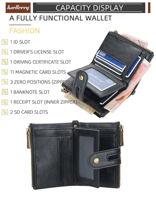 Vintage Charm: Short Minimalist Wallet with Chain - Small Mini Leather Wallet for Men