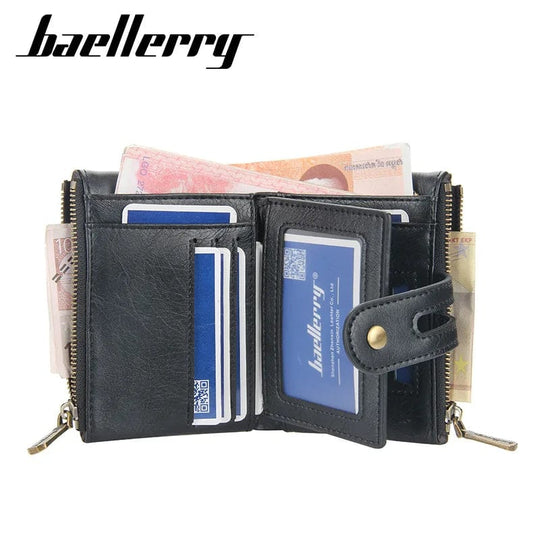 Vintage Charm: Short Minimalist Wallet with Chain - Small Mini Leather Wallet for Men