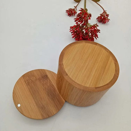 Sustainable Elegance: Best Gadgets Natural Wooden Round Spices Storage Container with Magnet Swivel Lid