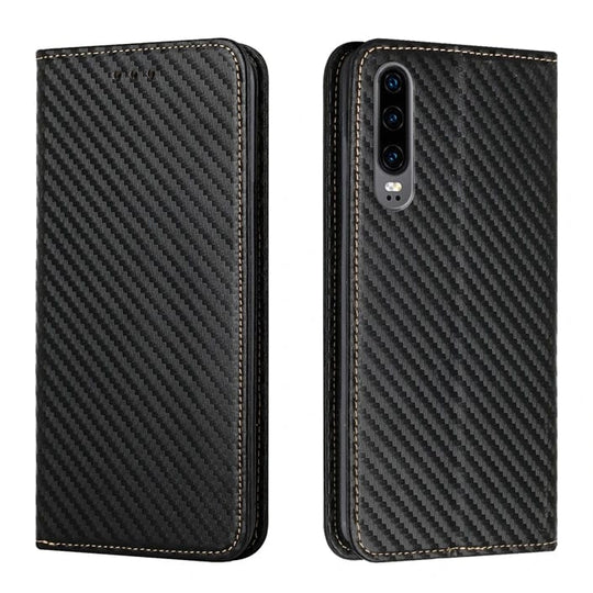 Carbon Fiber Magnetic Flip Leather Case for Huawei P30 Pro and P40 Lite E 9A 20 10i Wallet Cover