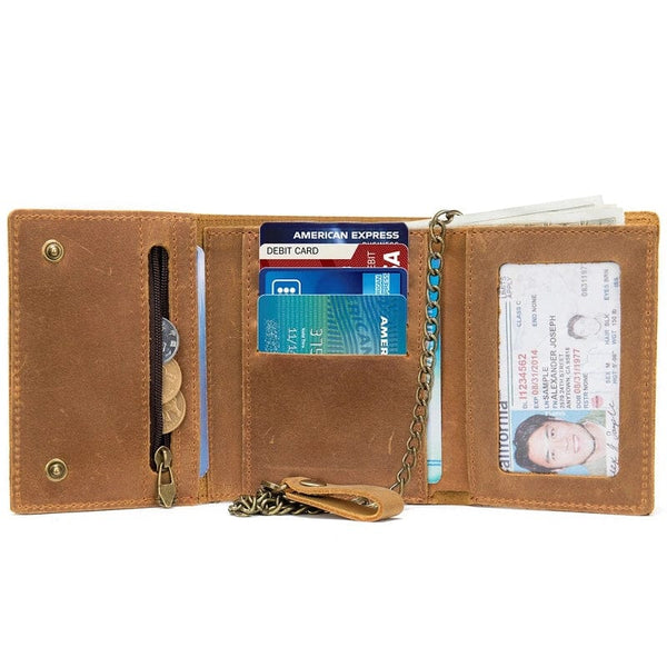 Retro Revival: Genuine Leather Slim Wallet with RFID Blocking and Zipper Pocket