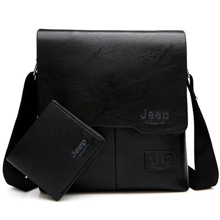 Classic Black PU Leather Handbag and Wallet Set for the Discerning Man