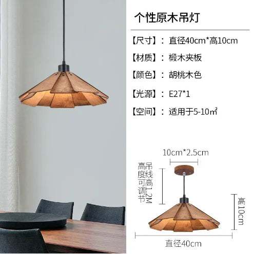 Japanese Style Nordic Wooden Pendant Light Fixture Simple LED Ceiling Hanging Lamp for Restaurant Cafe Bar Dining Table Bedroom