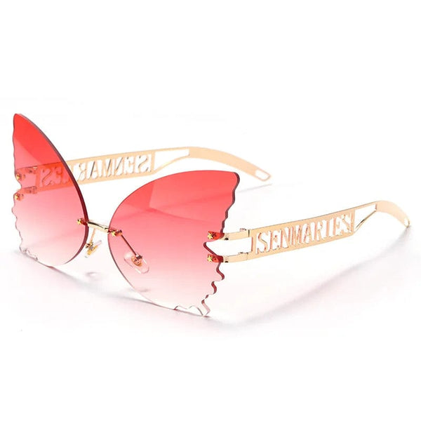 Designer Rimless Sunglasses: Luxury Brand, Gradient Butterfly Style for Women