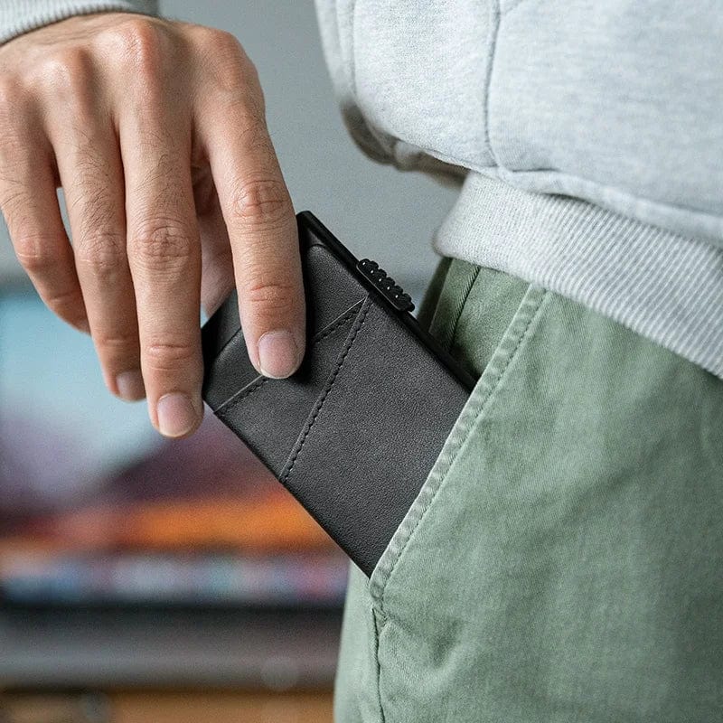 Modern Minimalism: Real Leather Credit Card Holder with Slim Profile and Convenient Pop-Up Design