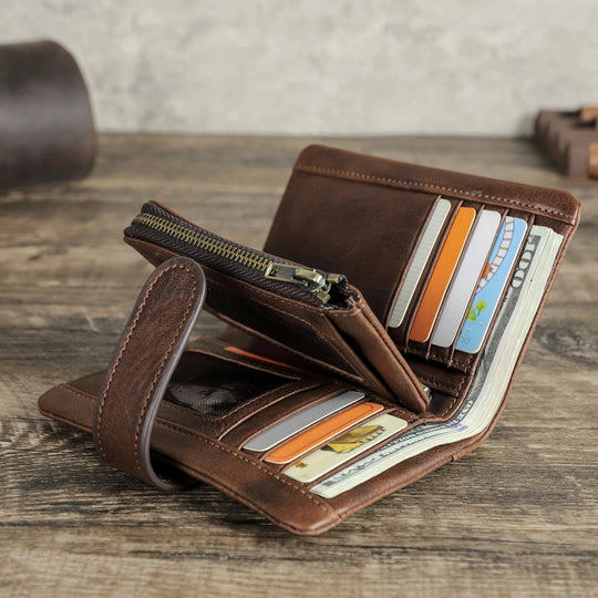 Distinctive Elegance: Water Washed Genuine Leather RFID Blocking Wallet for Men