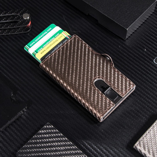 Modern Innovation: Carbon Fiber Leather Pop-It Wallet with RFID Protection and Pop-Up Mechanism