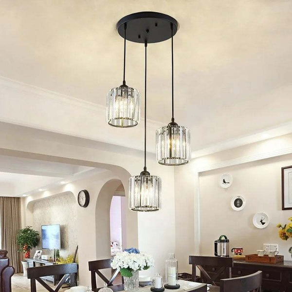 Luxury Illumination: Transform Your Space with a 3-Head Round and Square Gold Crystal Pendant Light