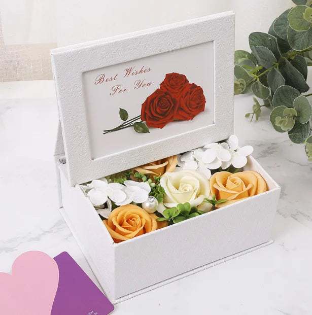 Elegance Unveiled: Soap Flower Gift Box with Carry Bag - Perfect for Valentine's Day Gifts.