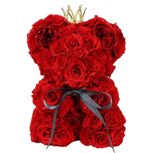 Regal Romance: Luxurious Gorgeous Romantic Preserved Rose Bear with Crown