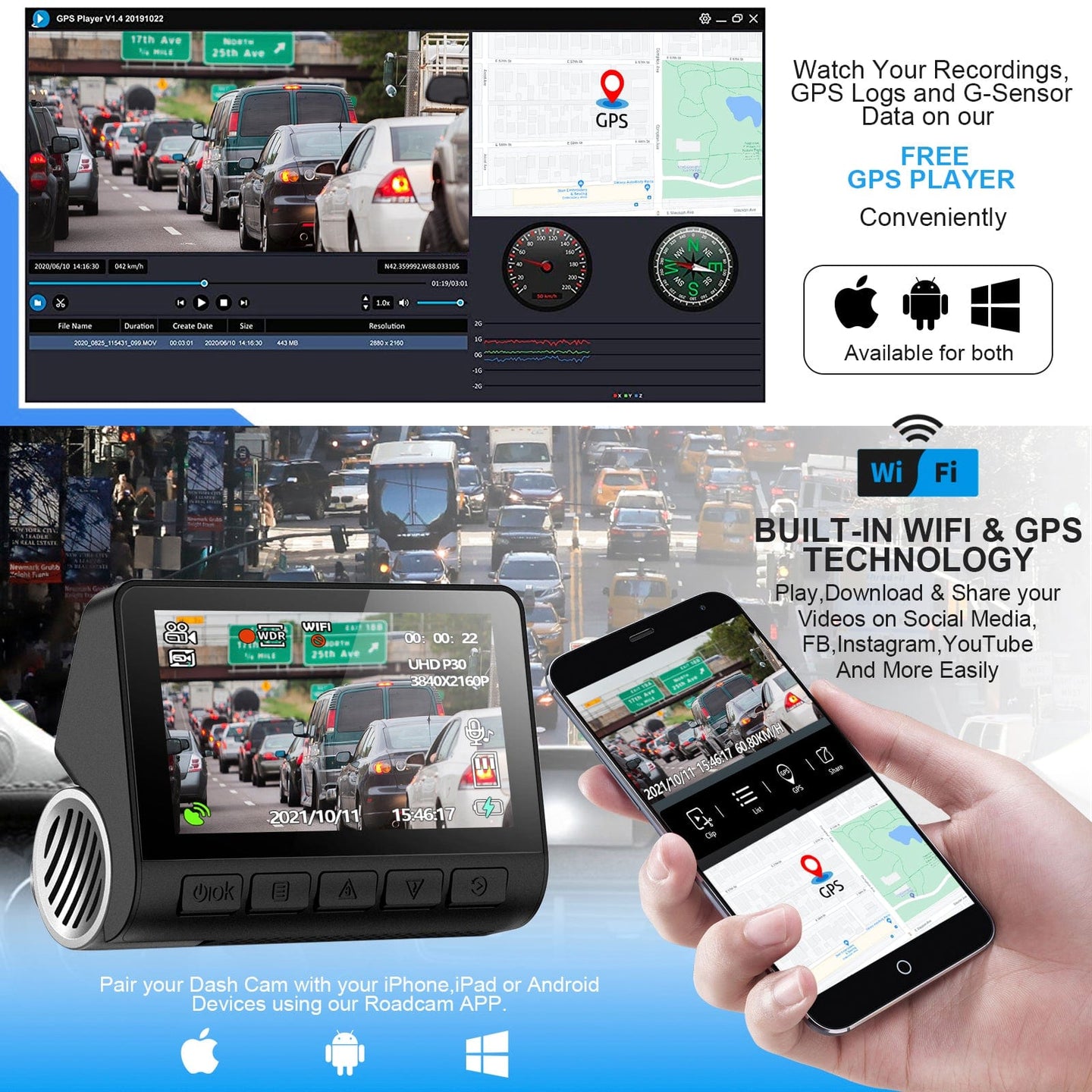 V55 4K Car DVR Dash Camera: Your Road Guardian with WiFi and GPS