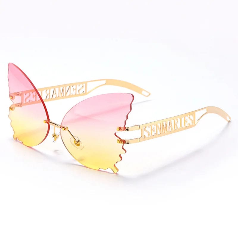Designer Rimless Sunglasses: Luxury Brand, Gradient Butterfly Style for Women