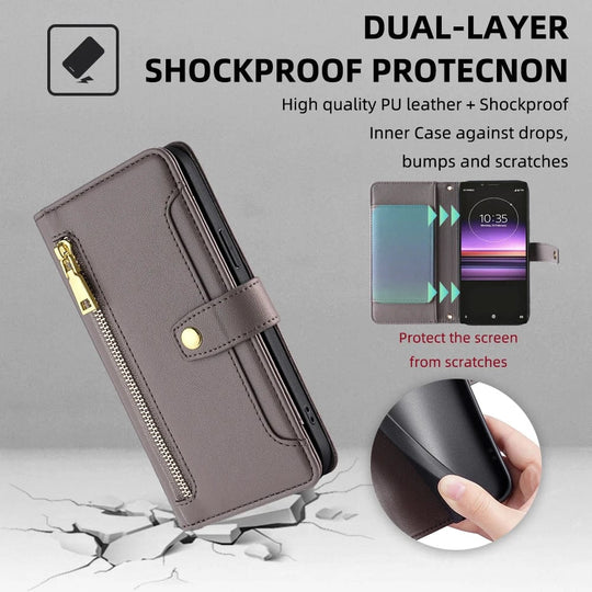 Hot Selling Elevate Style and Security: Leather Cell Phone Case Cover for Sony Xperia 1 with Wallet Function