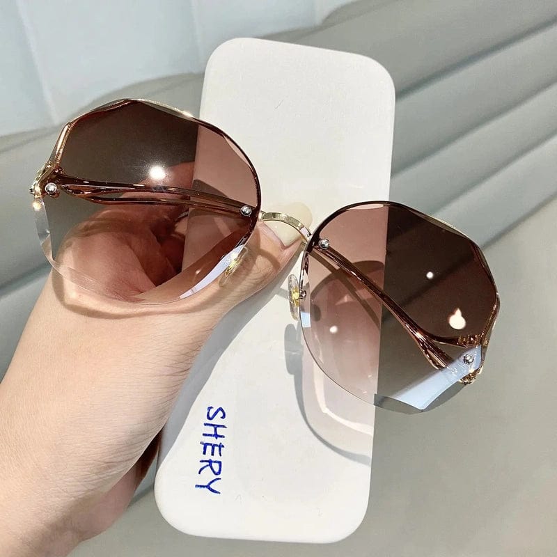 Designer Polygon Rimless Sun Glasses: Luxury Trendy Shades for Women