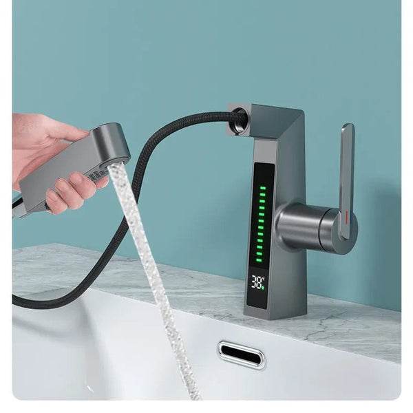 Upgrade Your Space: Single Handle Pull Out Faucet with Digital Display for Style and Convenience