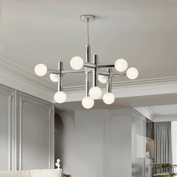 Minimalist Elegance: Nordic Iron Glass Ball Pendant Lamp - Chrome Atomic Chandelier for Stylish Living Room Hanging Lights